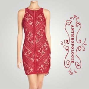 Anthropologie Adelyn Rae Red Lace Bodycon Dress